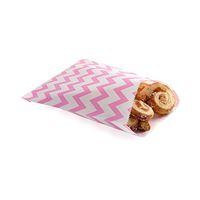 Disposable Paper Bags, Cookie Bags, Deli Bags, Bakery Bags - Pink and White Zig Zags - 7" x 5" - 100ct Box - Restaurantware