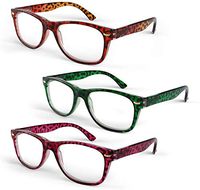 Primary Optics Retro Women's Wayfarer Spring Hinge Reading Glasses 3 Pack, Orange, Green, Pink +1.5