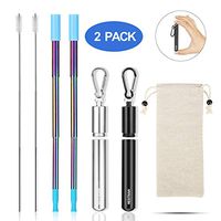 Metal Straws Reusable Collapsible Stainless Steel Straws Portable Telescopic Drinking Straw for Tumbler Cold Beverage with Aluminum Key-chain Cases, Cleaning Brushes
