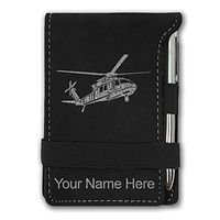 Mini Notepad, Military Helicopter 1, Personalized Engraving Included (Black with Silver)