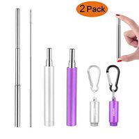 Reusable Metal Straws Telescopic Stainless Steel Drinking Straws Portable Collapsible Straw with Case 2 Pack Silver/Purple