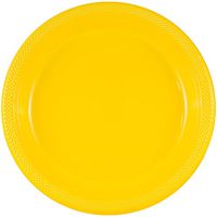 JAM PAPER Round Plastic Party Plates - Medium - 9 inch - Yellow - 20/Pack