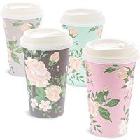 Juvale 48 Pack Vintage Floral Paper Insulated Coffee Cups with Lids, 4 Designs, 16 Ounces