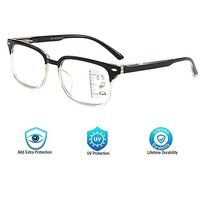 Progressive Multifocus Reading Glasses Blue Light Blocking for Women Men,No Line Multifocal Readers with Spring Hinge，(Magnification Strength:1.5X, Black)