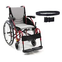 Karman S-Ergo 115 Ultra Lightweight Ergonomic Wheelchair | Seat Size 20" X 17" | Swing Away Footrest | Fixed Wheels in Red & Free Black Wheelchair Seatbelt!