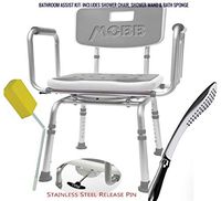 MOBB Healthcare Bathroom Safety Bundle: Premium Swivel Shower Chair Bath Bench w/Back, 360 Degree Swivel Seat & Locking Mechanism Plus Adjustable Shower Wand w/Extended Hose and Bath Sponge Bath Kit