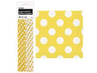 UNIQUE - Yellow Polka Dot Set of 10 Paper Straws and Set of 16 Beverage Napkins