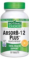 Botanic Choice AbsorB-12 Plus - Adult Daily Supplement - Delivers Essential B Vitamins to Promote Metabolism Cardiovascular Health and Brain Function for General Wellness 30 Pcs
