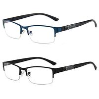 Reading Glasses Blue Light Blocking Set of 2 Half Rim Computer Readers Metal Glasses Business Style for Men and Women, 2.00 Strength