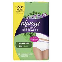 Always Discreet, Incontinence Underwear for Women, Maximum Classic Cut, Small/Medium, 32 Count (2 Pack(32 Count))