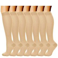 Aisprts 7 Pair Compression Socks for Women & Men-for Medical, Nursing, Running & Fitness (Beige, S/M)