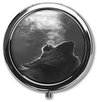 Wolf Custom Round Silver Pill Box Pocket 2.1 inches Medicine Tablet Holder Organizer Case for Purse