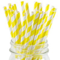 Paper Straws Yellow Striped Pattern - Eco Friendly Wedding Straws - Dozens of Designs & Perfect For Any Party! Frozen Dessert Supplies - 25 Count
