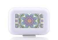 JWDCC Pill Box Case - Decorative Boxes - Pocket Medicine Tablet Holder Organizer Case Pill Box for Purse - Compact 8 Compartment (Geometric Purple Blue Teal Mandala)