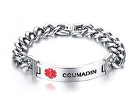 VNOX COUMADIN Bracelet Stainless Steel Medical Alert ID Bracelet for Unisex 8.3"