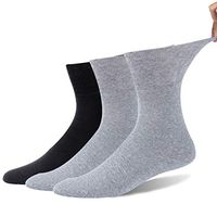 Forcool Diabetic Socks Wide, Non Binding Loose Top Full Cushion Crew Diabetes Socks Non Blister Seamless Toe Mid Calf Cotton Dress Edema Socks for Men and Women, X Large, 2 Pairs Gray& 1 Pair Black