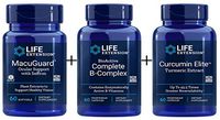 Life Extension MacuGuard Ocular Support - with Saffron 60 Caps, Life Extension Bio-Active Complete B-Complex, Life Extension Curcumin Elite Turmeric Extract, (Bundle of 3) with free ice gel
