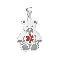 StickyJ USA Teddy Bear Medical Alert Pendant for Kids w Free Engraving