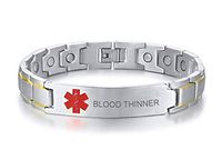 XUANPAI Blood THINNER Stainless Steel Brushed ID Identity Magnet Therapy Medical Alert ID Bracelet for Men Women