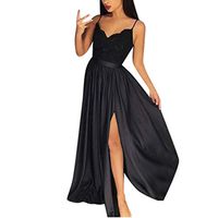 Ladies Dress,Meet&sunshine Women Deep V-Neck Strap Casual Floral Dress Maxi Split Dress (Black, M)