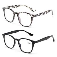 2 Packs Computer Reading Glasses Blue Light Blocking Women Men Square Nerd Stylish UV400 Reduce Headaches Eyestrain Lightweight TV Readers with Case (Black and Tortoise, 0.00)
