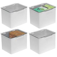 mDesign Stackable Plastic Storage Bin Box with Hinged Lid - Organizer for Vitamins, Supplements, Essential Oils, Medicine Pill Bottles, Bandages, First Aid Supplies, 4 Pack - Light Gray/Clear