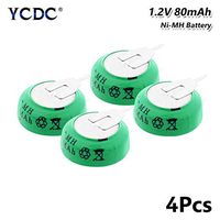 4Pcs 1.2V 80mAh Ni-MH Button Coin Battery Cell Pack Rechargeable with 2 Pins 4Pcs 1.2V 80mAh Ni-MH Button Battery Rechargeable Coin Cell with Solder Tabs