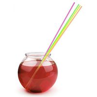Pantryware Essentials Drink Kit-1 Plastic Drinking Bowl with 25 CT Assorted Neon Long Straws, 96 oz, Large, 8" Height, 10" Wide, 20" Length (Pack of 26)