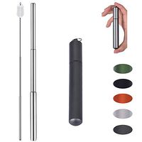 FJPTREN Telescopic Stainless Steel Metal Straw Collapsible Reusable Portable Drinking with Case Cleaning Brush Suitable for Travel Home Office Outdoor (Cylinder-Gray)