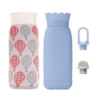 Hot Water Bottle, Iteryn Silicone Heating Bag Microwave Hand Warmer With Knit Cover - Warmer Pad For Hot Compress Cool Therapy, Gift for BirthHday Thanksgiving Christmas Valentine's Day - 17.6 OZ Blue