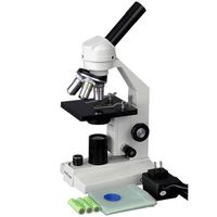 AmScope M200B-LED Cordless Monocular Compound Microscope, WF10x and WF20x Eyepieces, 40x-800x Magnification, LED Illumination, Brightfield, Single-Lens Condenser, Coarse and Fine Focus, Plain Stage, 110V or Cordless Operation