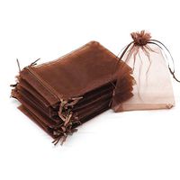 Dealglad 100pcs Drawstring Organza Jewelry Candy Pouch Party Wedding Favor Gift Bags (3.5x4.5, Brown)