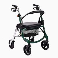 Fenglig Rollator Walker with Seat, Steel Rolling Walker 7-Inch Wheels Supports Up to 260 Lbs, Medical Walker Mobility Aid for Adult,Green