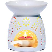 Ceramic Tealight Oil Burner with Tea Light Holder, Aromatherapy Essential Oil Diffuser, Scented Wax Warmer, Great Decoration for Living Room, Balcony, Patio, Porch and Garden, Vase Shape