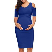 Clearance!Women's Short Sleeve Pregnancy Dress - Maternity Solid Casual Open Shoulder Round Neck Leisure Tight Dress