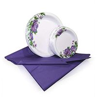 Tiger Chef Purple Peony Disposable Plate Paper Dinnerware Set for 48 Guest, Includes 48 10-inch and 7-in Paper Plates and 1 Plastic Tablecloth 54x108-in, Party Pack Tableware, Wedding, Birthdays