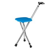 Folding Cane Seat with Bright LED Light Height Adjustment 300 lbs Capacity Walking Stick Combo Chairs Stool Deluxe Massage Crutches Seat Aluminum Lightweight Travel Aid for Elder Parents Gift (Blue)