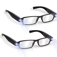 2 Pack Unisex Rectangular Bright LED Readers Nighttime Reading Glasses (2.0X)