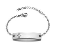 VNOX Free Engraving Simple Medical Alert Stainless Steel Thin Chain Adjustable Identification Bracelet for Women