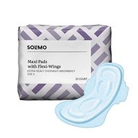 Amazon Brand - Solimo Maxi Pads with Flex-Wings, Extra Heavy Overnight Absorbency, Unscented, Size 5, 20 Count