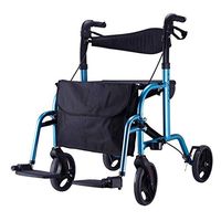 F&T Walker with Seat, Old Aluminum Four-Wheel Walking Frame Shopping Cart with Seat and Shopping Bag (Color : Blue)