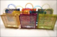 SINAMAY PARTY BAG/TOTE/GOODIE BAG WITH IRIDESCENT LINING & GEL HANDLES - SAGE (PACK OF 10)