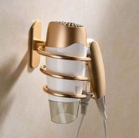 LIUCS Hair Dryer Holder Copper Bathroom Holder for Multifunctional Toilet with Cup, Hair Dryer Holder Hanging Bathroom Hardware Wall Bracket for Hair Dryer