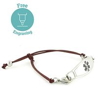 Women's Medical Alert ID Bracelet - Custom Engraving Included, Adjustable Size - Simplicity Mocha - Black