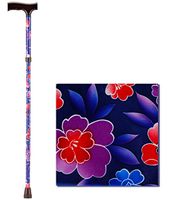 NOVA Folding Walking Cane with Wood Grip Handle, Foldable & Adjustable Travel Cane with Wood Comfort Handle, Maui Flowers