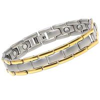 CMS MAGNETICS Novoa Men's Satin Titanium Magnetic Bracelet Made of Neodymium Magnets w/Gold Accents - 12,800 Gauss Rare Earth Magnets, B430J-0