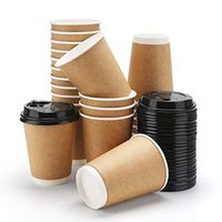 25pcs Disposable Coffee Cups With Lids, Eusoar 12 oz Disposable Double Walled Hot Cups with Lids, Water Cups, Perfect Travel To Go Party Paper Cups for Hot Coffee, Tea, Chocolate Drinks