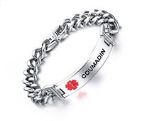 PJ Jewelry Stainless Steel COUMADIN Medical Awareness Alert Emergency ID Bracelet for Men