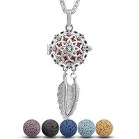 INFUSEU Cubic Zirconia Dreamcatcher Necklace Aromatherapy Essential Oil Diffuser Locket Pendant Women's Dangling Feather Charms Filigree Tribal Jewelry with 5 PCS Lava Rock Stone