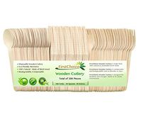 Disposable Wooden Cutlery Sets - 200 Piece Total: 100 Forks, 50 Spoons, 50 Knives, 6" Length Eco Friendly Biodegradable Compostable Wooden Utensils Wooden Cutlery